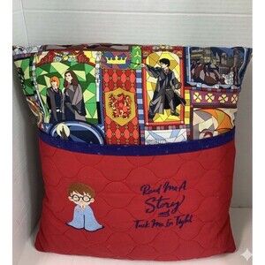 Harry Potter Storybook Reading Pillow Pocket Quilted Stained Glass 13" x 12"